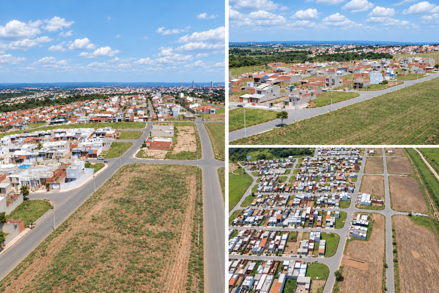 Três vistas aéreas do loteamento Parque Vista Bárbara em Sorocaba