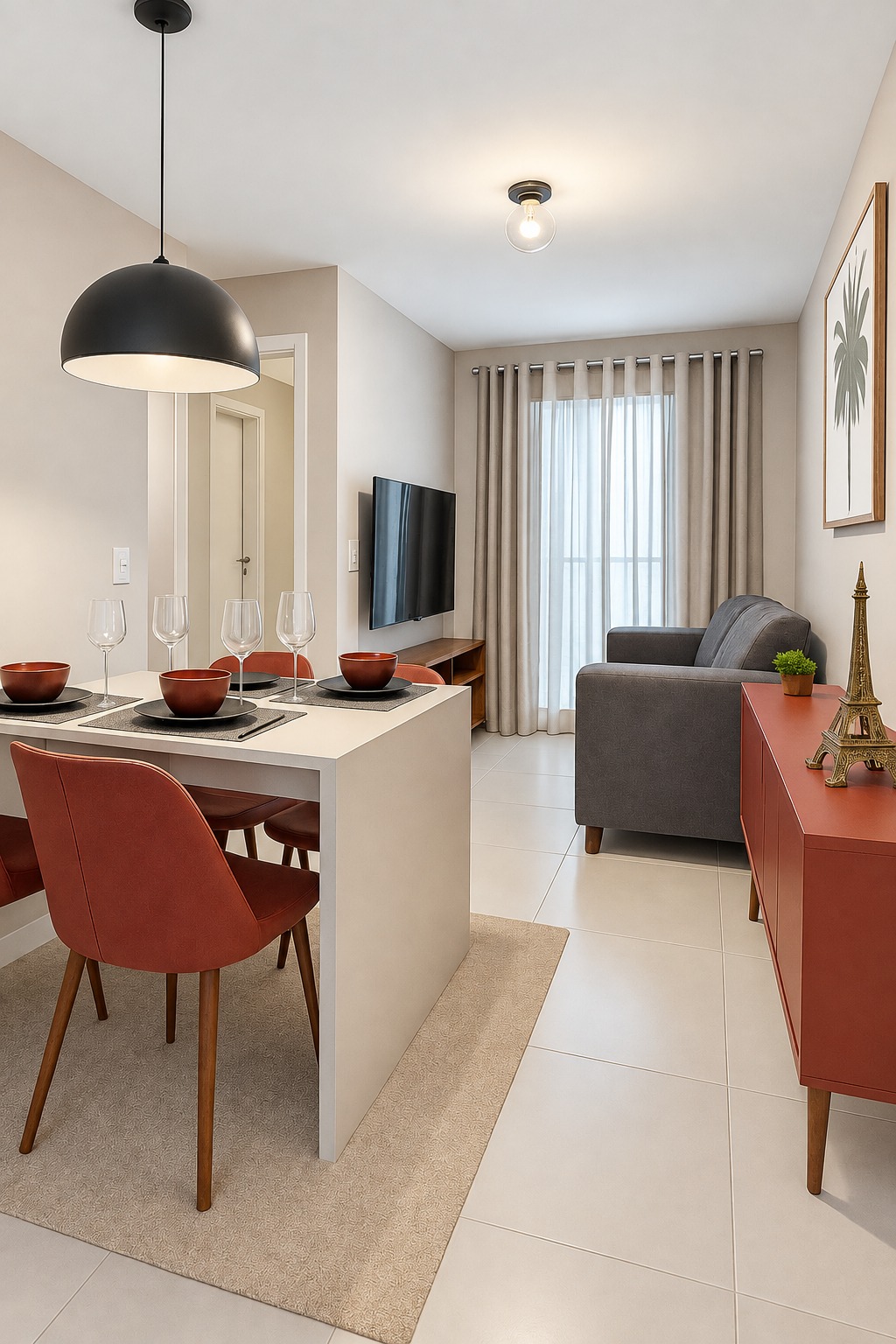 Sala integrada do Residencial Caribe, imagem ilustrativa.